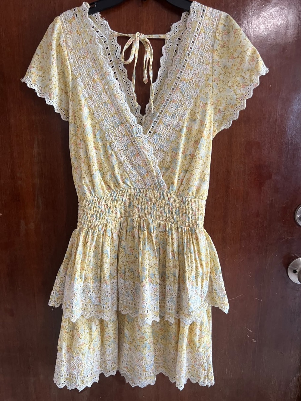American Eagle Outfitters Yellow Floral Lace-Trim Maxi Dress